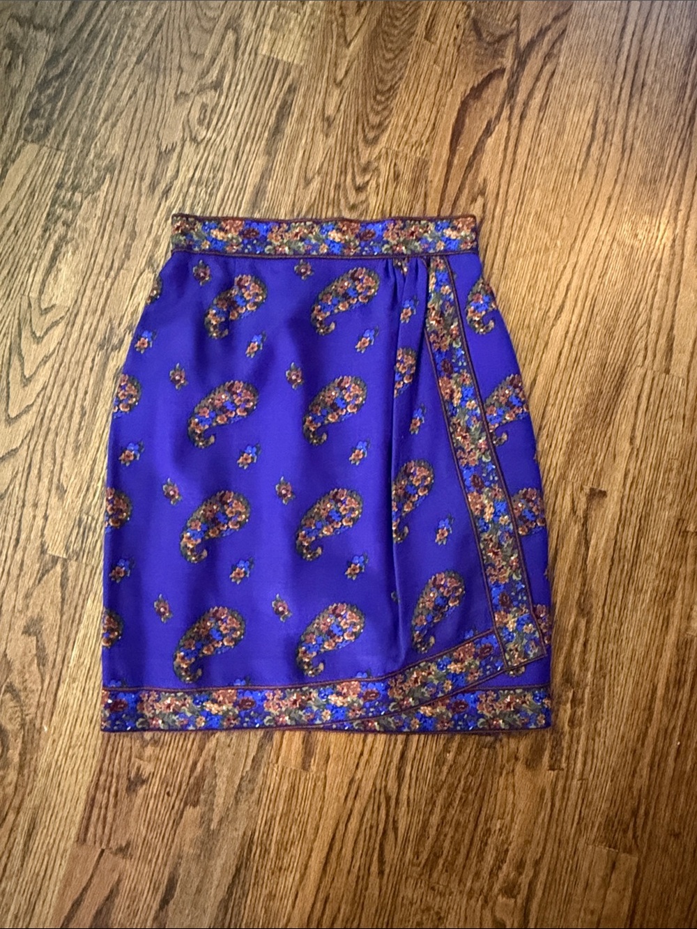Vintage Floral Paisley Wrap-Detail Purple Skirt